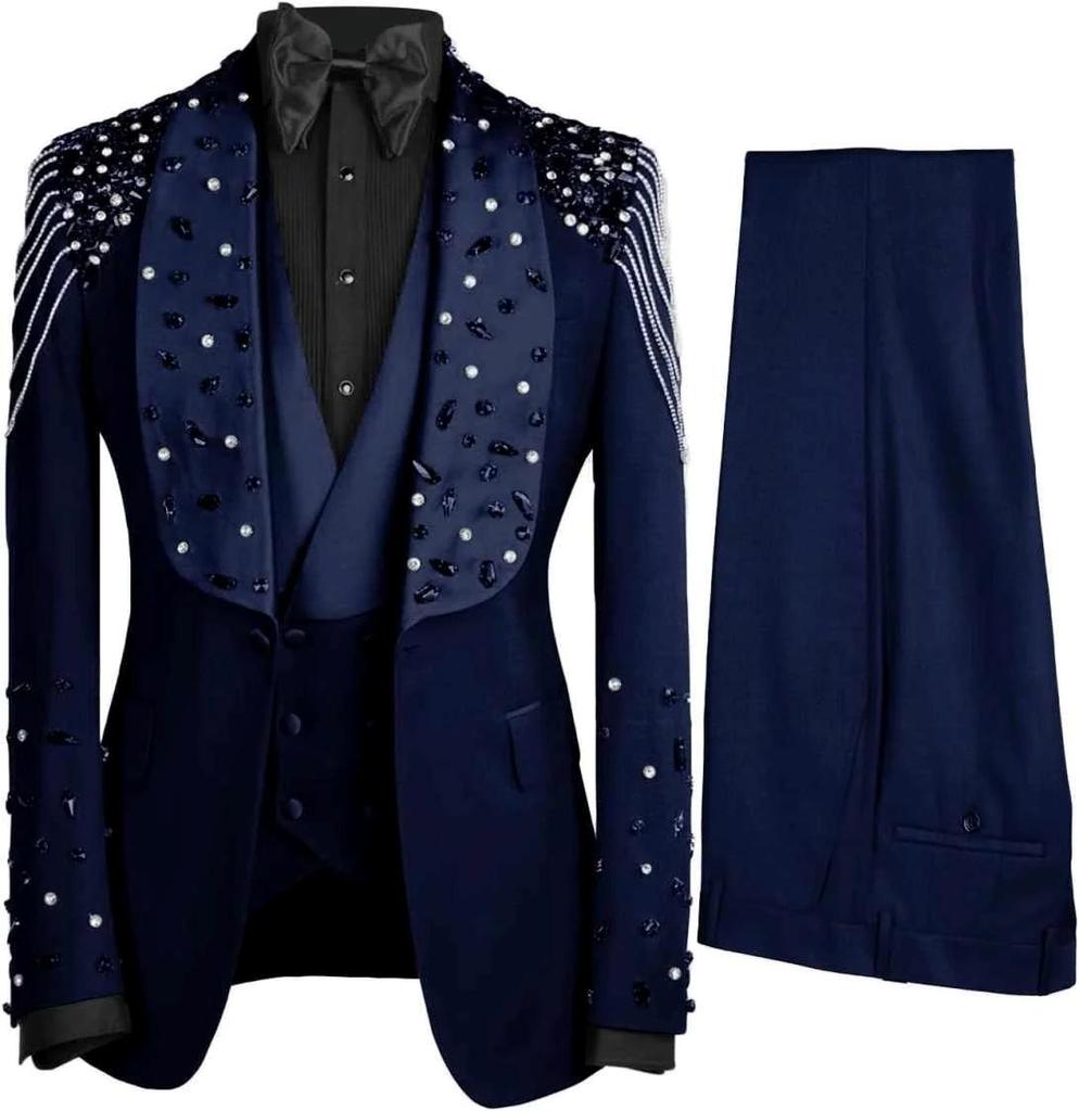 Exquisite Crystal 3 piece Men's Suit Party Gowns Special Occasion Gowns Men's Stage Costume Celebrity Gowns Prom Gowns