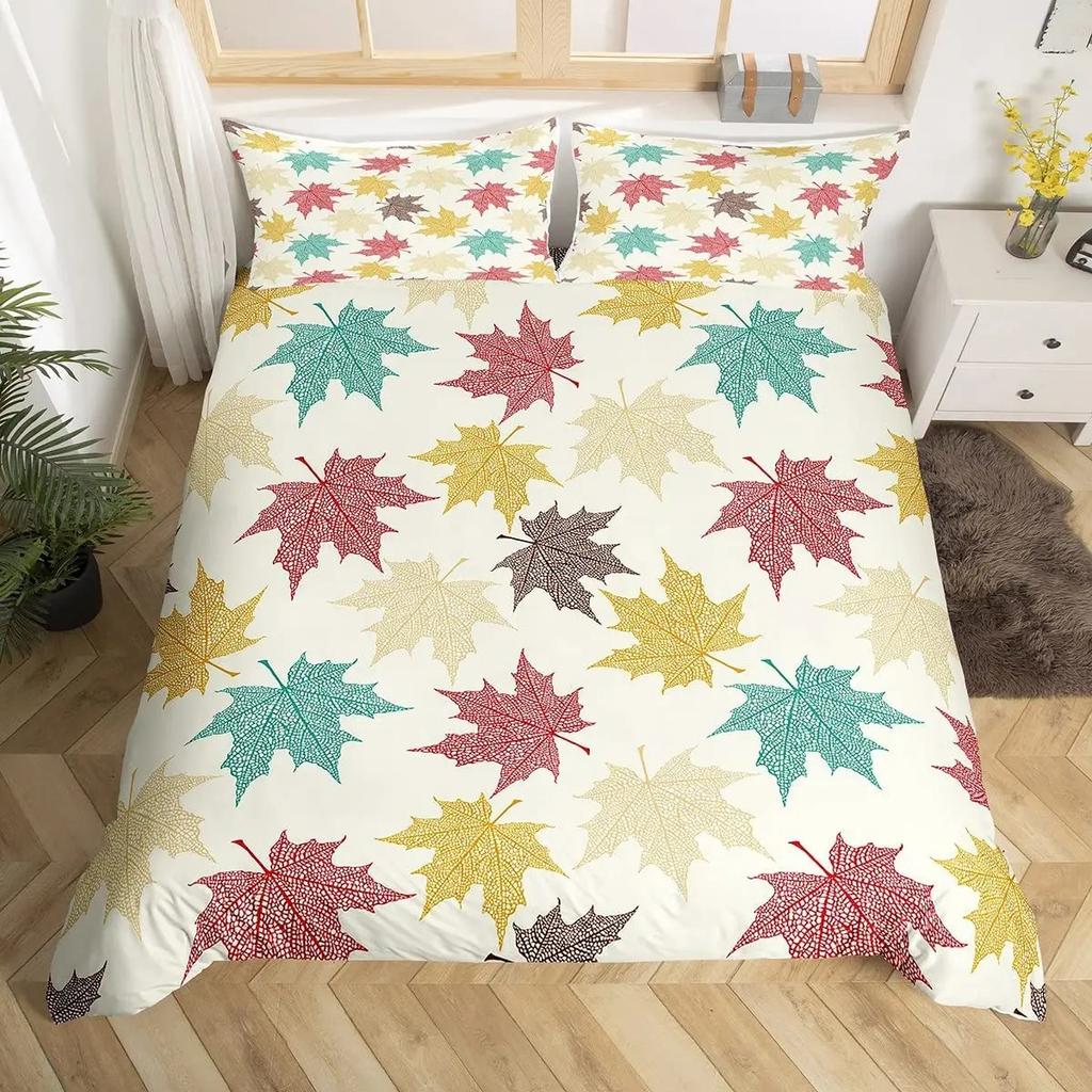 Comforter Maple Leaf Twin King Botanical Leaves Bedding Set Autumn Plant Fallen Leaves Comforter For Boys Girls Room