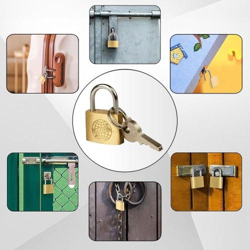 SensaBliss Small Padlocks with Keys, Set of 3, 25mm Wide, Brass and Gold, Standard Type (3 Keys Per Padlock)