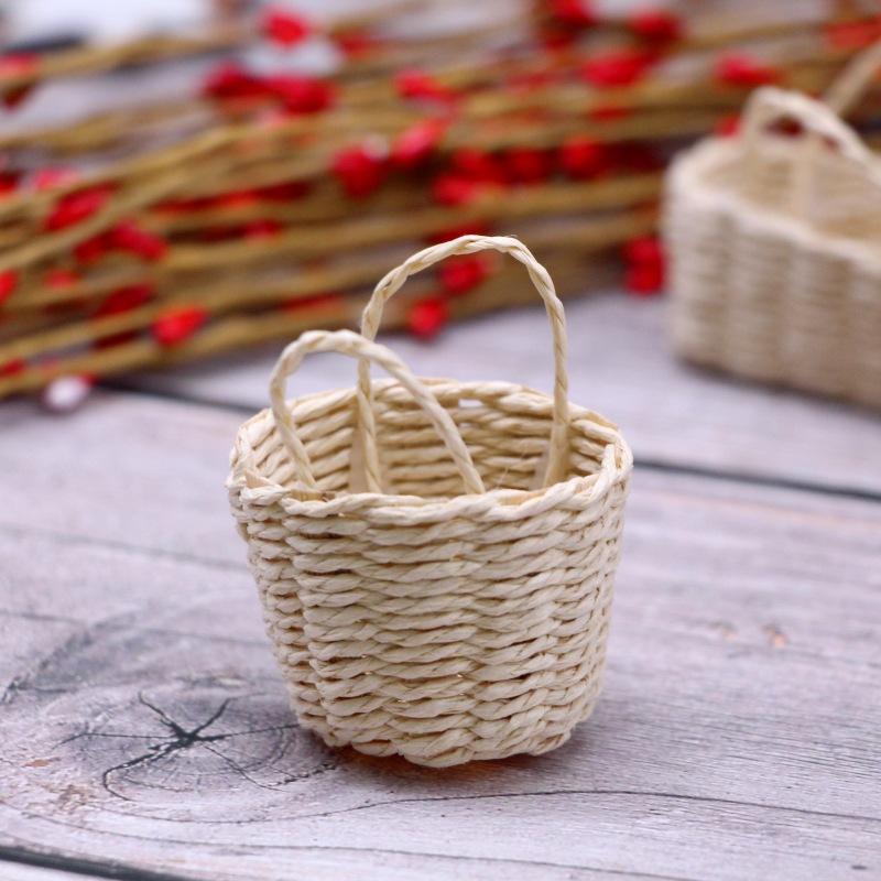 Mini 112 Cute Dollhouse Rattan Frame Hand-Woven Vegetable Food Basket Dolls Miniature Decoration