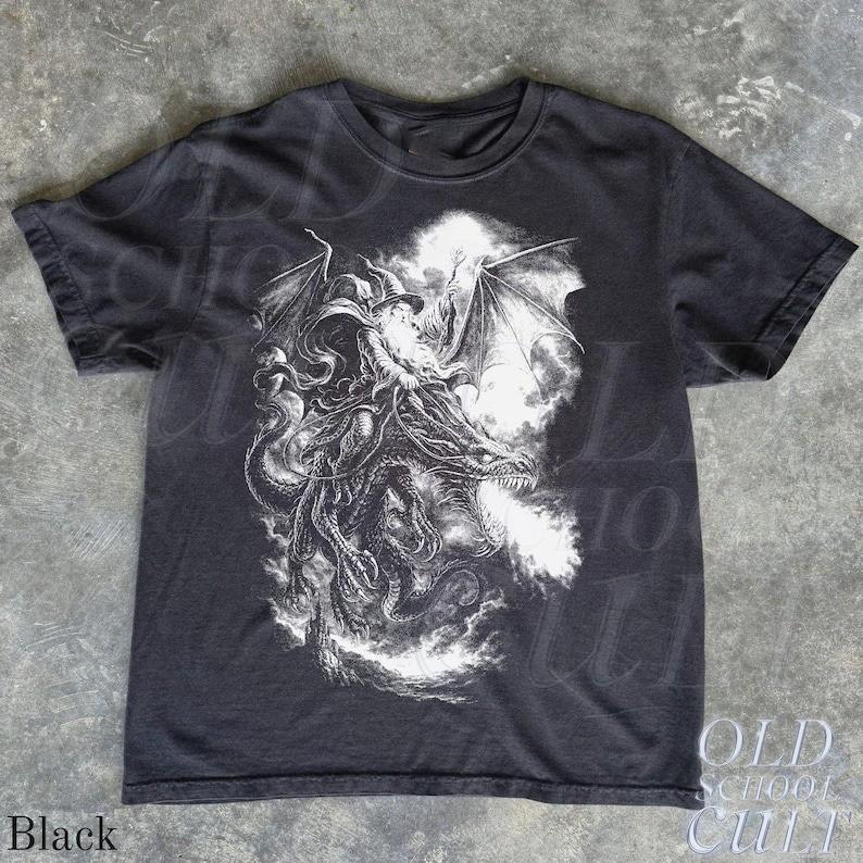 Vintage Wizard Dragon 90s Graphic TShirt Retro Magic Medieval Fantasy Creature S