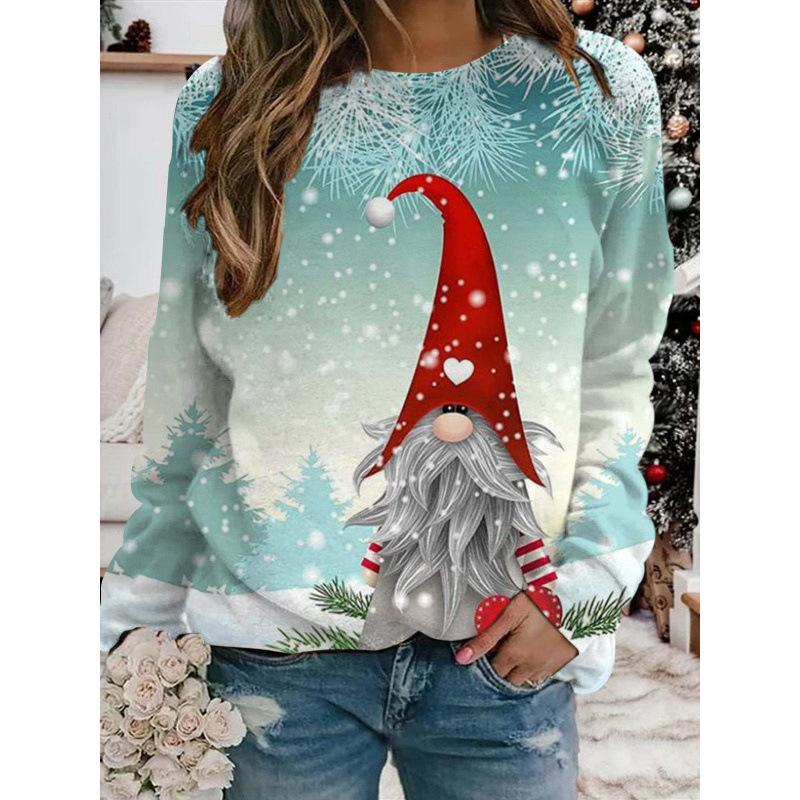 Women's Christmas 3D Printed Crew Neck Long Sleeve T-Shirt Fashion Versatile Breathable Trend Casual