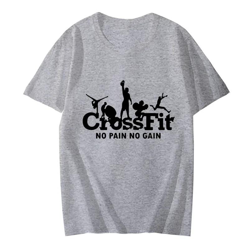Crossfit T Shirt for Men No Pain No Gain Funny Design Black Tshirt Workout Inspirational Men's T-shirts Short Sleeve Summer Tees