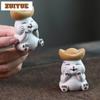 Yixing Purple Clay Fortune Cat Tea Pet Aesthetic Exquisite Miniatures Tea Figurine Play Toys Tea Statue Ornaments Can Be Raised