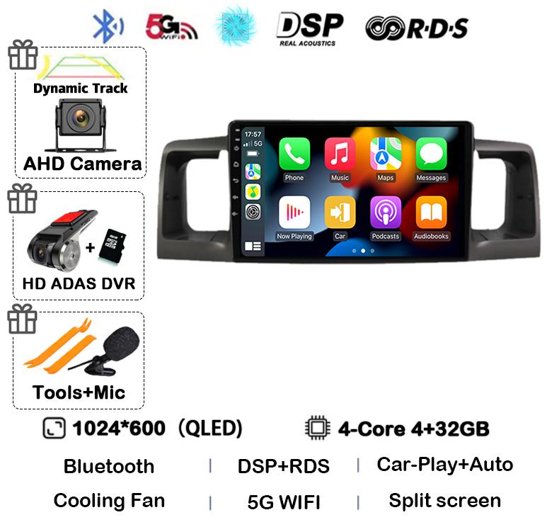Android 14 Carplay Auto WIFI 4G Car Radio For Toyota Corolla E120 E 120 BYD F3 2007 2008 2009 2010 2011 Stereo Multimedia Player