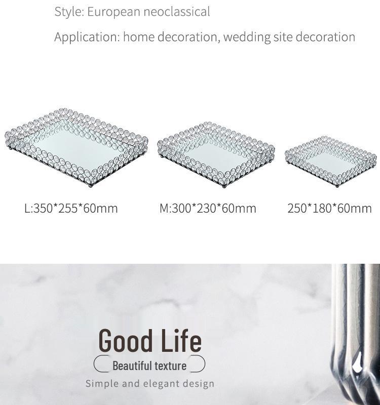 Tavă Oglindă Cristal Elegantă: Ornament de birou, Farfurie cu fructe, Suport metalic de depozitare pentru tort, Recuzită de nuntă, Tava de ceai, Farfurie pentru ceașcă.