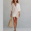 Women's V Neck Tunic Dress Loose Fit Casual Beach Cover Up Short Sleeve Summer Top