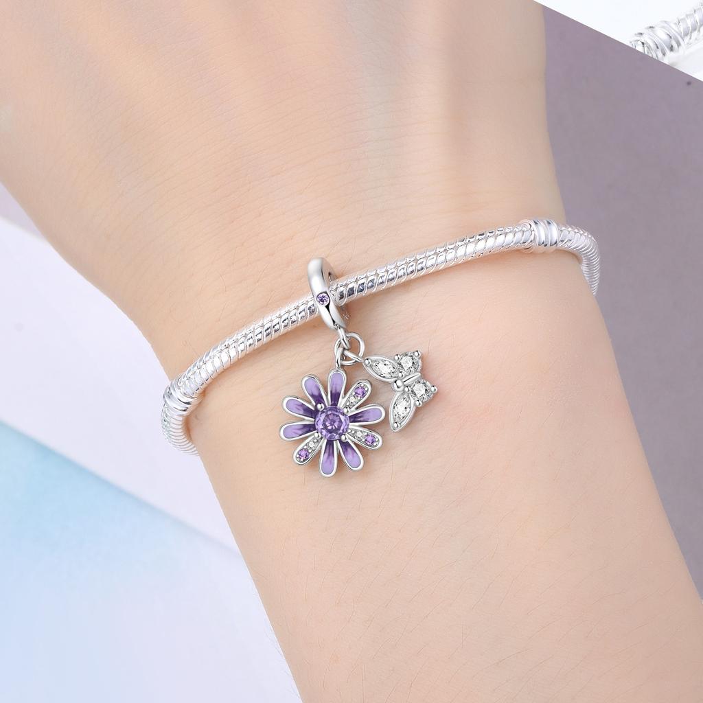 Copper Purple Daisy Butterfly Beads Original Pendants Bracelet Charm Jewelry Party Diy Trendy Gifts