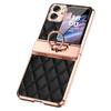 For Oppo Find N2 Flip 5G Rhinestone Folding Phone Case Ring Kickstand Electroplating Imprinted Leather Coated PC Cover