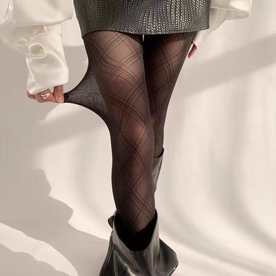 Collant Sexy à Carreaux Noirs pour Femme Mode Coupe Slim Jk Style Fille Épicée Été Léger Respirant Chaussette Décontractée