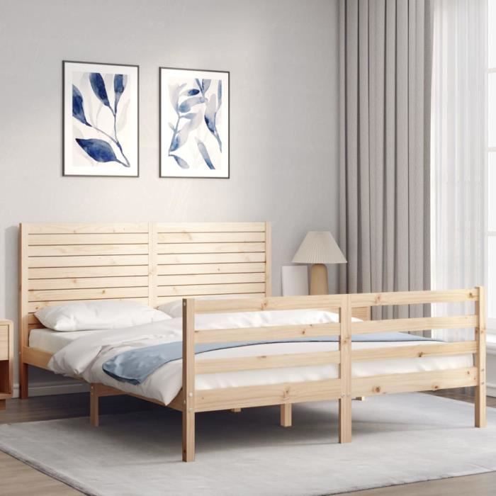 VidaXL Cadre de lit avec tête de lit 160x200 cm bois massif 3195036