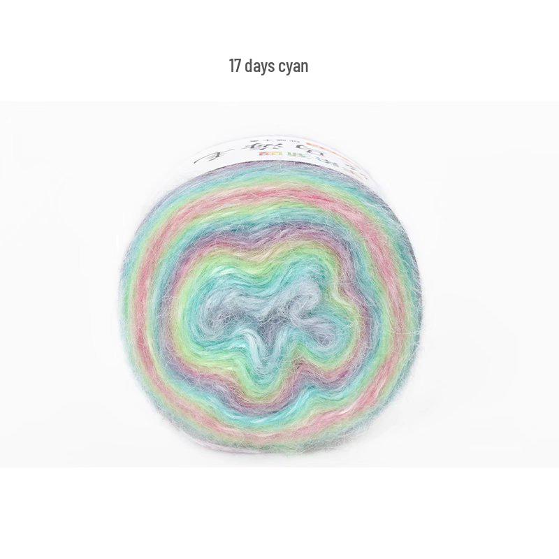 Hand-Dyed Gradient Rainbow Mohair Yarn - Fluffy, Soft, and Perfect for Knitting and DIY Projects.