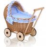 Sweet Baby Doll Pram Wicker With Blue Bedding Set