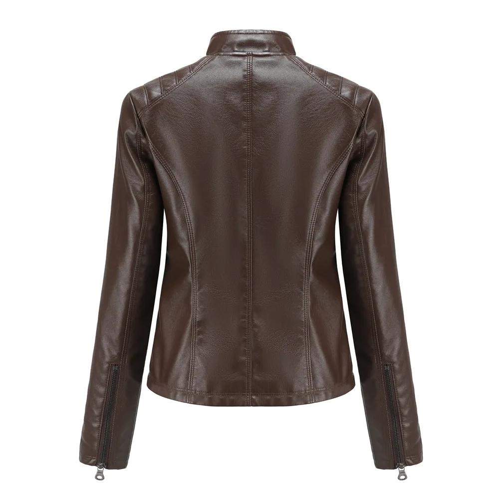 Women's Leather Coat Fashion Trend Simple Autumn Winter Stand Collar Zipper PU Leather Motorcycle Jacket for Women