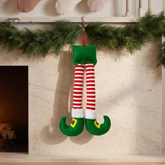 Weiches Stoff-Hängeornament Weihnachtselfenbeine, Weihnachtsmannbeine Ornamente, Plüsch gefüllter Weihnachten Auto Anhänger, Festliche Stiefel Lustige Feiertagsdekoration für Spiegel,