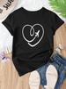Trendig Vardaglig Dam T-shirt med Hjärtmönster Kortärmad Lös Passform Topp för Vår Sommar och Höst Harajuku Y2K Stil