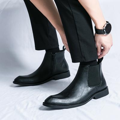 Fashion Men's Genuine Leather Spring Thick Soled Boots Fashion British Style Side Zipper Chelsea Short Boots Casual Platform Ankle Boots