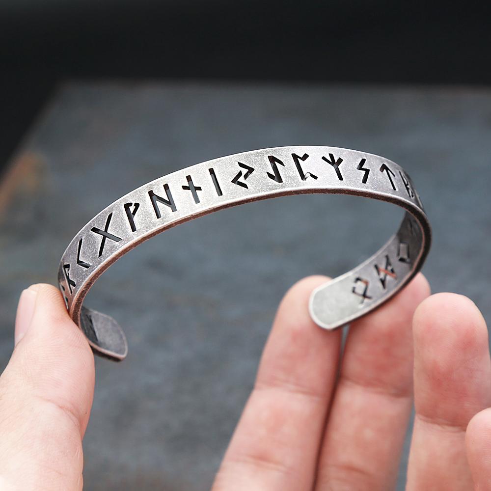 Nordic Viking Runes Bracelet Hollow Stainless Steel Cuff Bangle for Men Women Fashion Jewelry Amulet