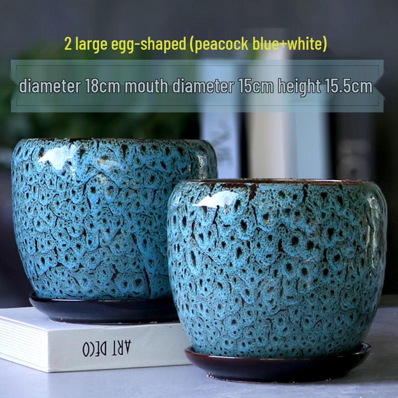 Breathable Ceramic Flower Pot with Tray for Gardenia and Succulents, Chinese Style, Large and Durable for Balcony Use.