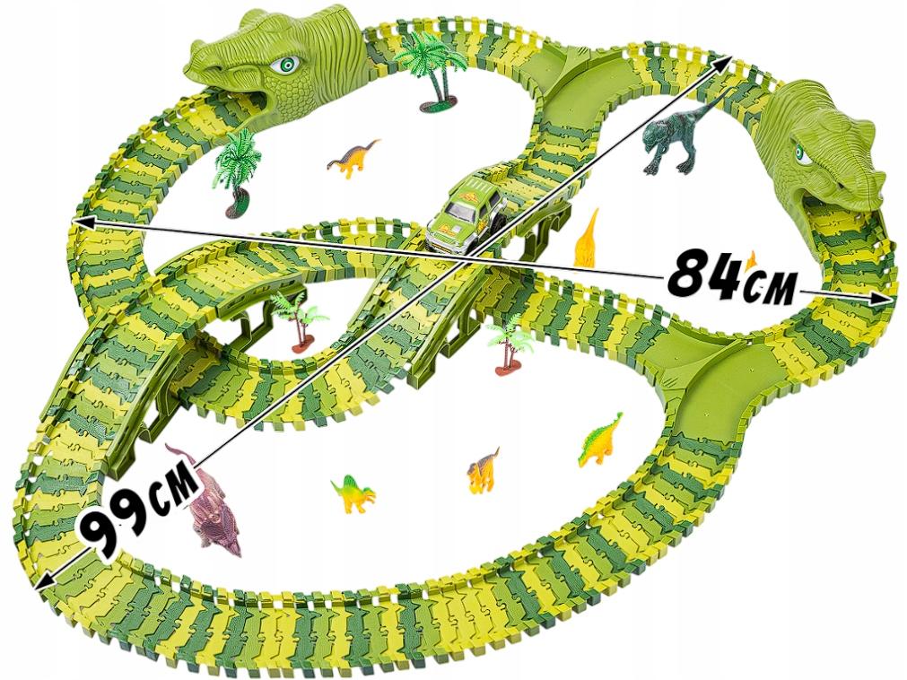 TOR WYŚCIGOWY SAMOCHODOWY PARK DINOZAURÓW TUNELE AUTKO FIGURKI DINO 240el