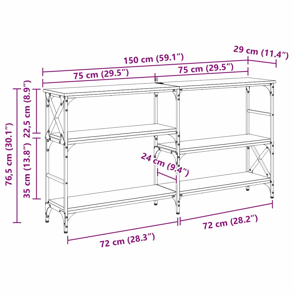 Console Table with Shelf Black Oak Effect 150 X 29 X 76.5 Cm