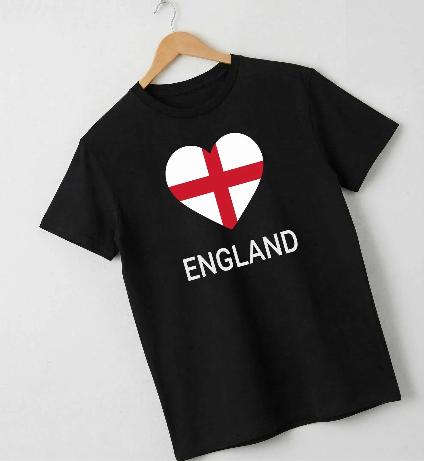 England Football T-Shirt Black Cotton Tee St George s Cross Heart World Cup 2026 XL