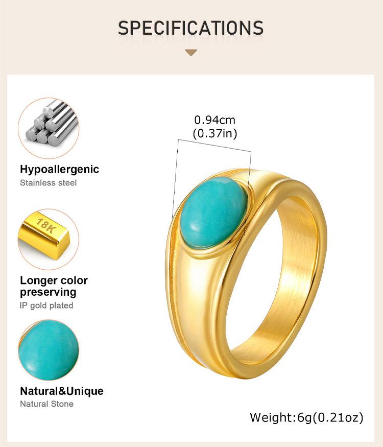 316L Stainless Steel Oval Natural Stone Ring for Women, 18k Gold Plated Fashion 2025 New Finger Accessory Waterproof