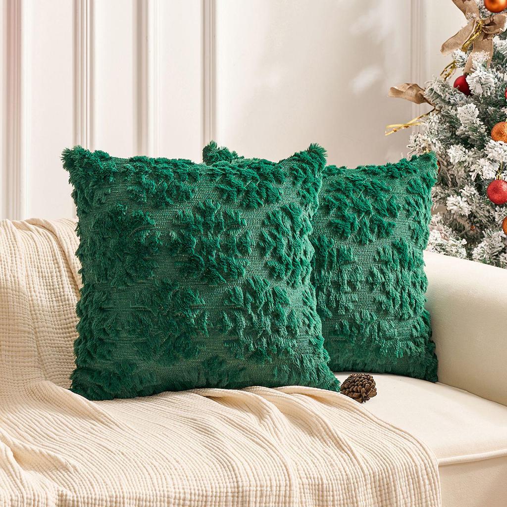 Christmas Tree and Star Embroidered Pillowcase - Festive Winter Sofa Cushion Cover