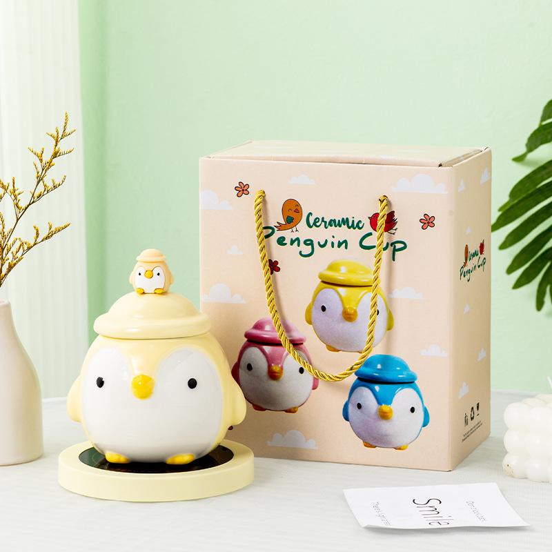 Pinguin mit großem Bauch Thermostatische Keramiktasse Niedlicher Cartoon Ins Kaffeetasse Büro Tasse Niedliche Wassertasse
