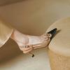 2024 Summer Women Shoes Cow Leather Shoes Women Covered Toe Thin Heel Sandals Slingback Women Shoes Buckle Flowers Women Sandals