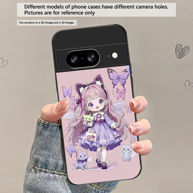 

Q-version Blue Butterfly For Google Pixel 8 7 9 10 Pixel 10 Pro XL Pixel 9 Pro XL Pixel 8a 7a Pixel 7 Pro Black Glass Phone Case Google Pixel 10 Pro XL