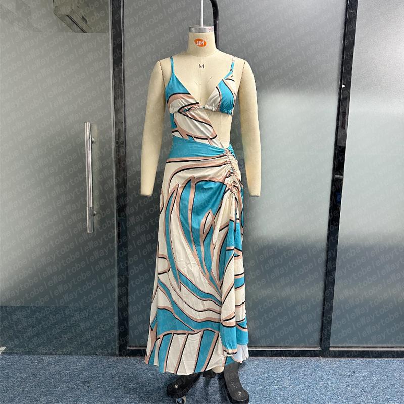 Sommerkleid im europäischen und amerikanischen Stil mit Spaghettiträgern, rückenfreiem Schlitz und langem Kleid