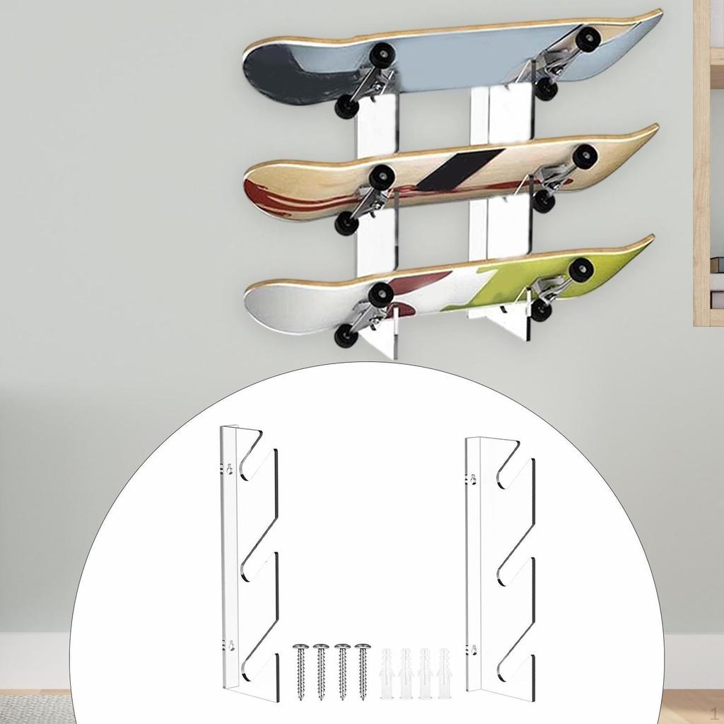 Acrylic Skateboard Display Rack Wall Mount Shelf Decor 3 Layer Horizontal Storage Bracket Organizer