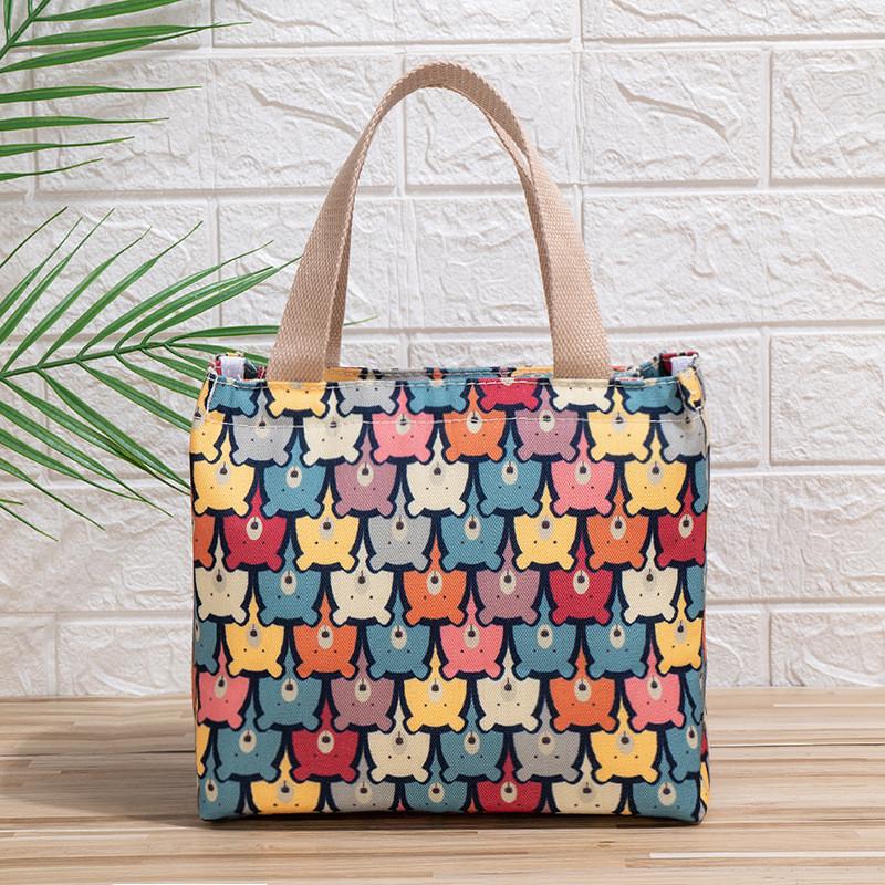 Canvas Style Insulated Lunch Bag With Handle For Students And Moms