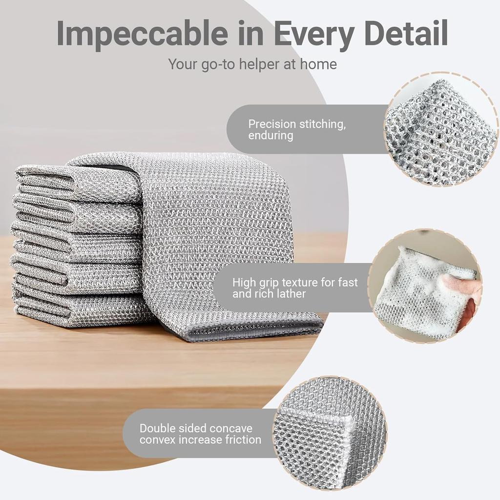 Non-Scratch Wire Dish Cloth, 10PCS Single Layer Multipurpose Wire Dishwashing Rags for Wet and Dry, Dish Cloths for Washing Dishes, Stovetops,
