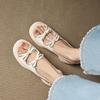 New Square Heel One-word Sandals Women's Casual Solid Color High-heeled Sandals Women's Thick-soled Large and Small Size Women's Shoes Summer Rou