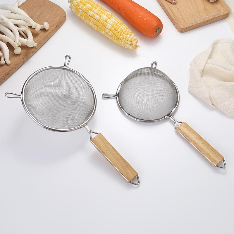 304 Stainless Steel Large Ladle with Wooden Handle and Double Ear, Kitchen Utensil Skimmer & Noodle Strainer.