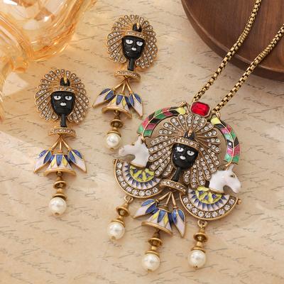 Mittelalterliches Set Zubehör Mysteriöse Afrikanische Stämme Tanzend Hohepriester Halskette Ohrstecker