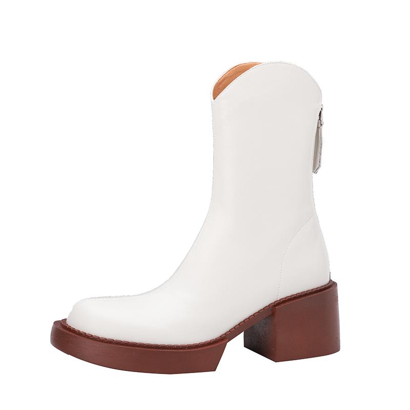 Genuine Leather Chunky Heels Ankle Boots Women Platform Shoes Autumn Winter Ladies Black Chelsea Short Boots Shoes Bottine Femme