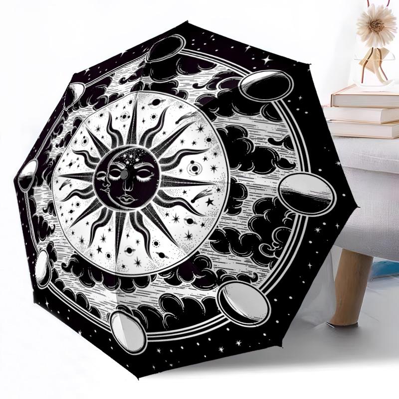 Astrological Horoscope Wheel Outdoor Automatic Umbrella Retractable Design with 8-Rib Durability Lightweight Perfect Gift for Friends Family