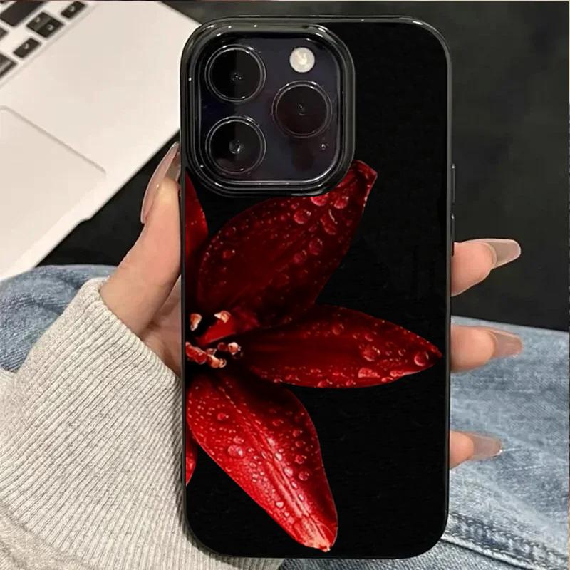 Phone Case For iPhone 11 12 13 14 15 16 17 Pro Max 16E 17Air X XR XS Max 7 8 Plus Red Retro Lily Flower Shockproof Soft Cover