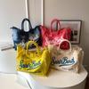 Bolsa de praia de lona com borla feita à mão para mulher, nova bolsa tote estampada, bolsa de ombro de grande capacidade