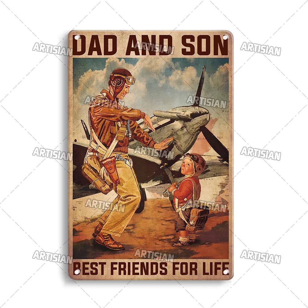 ARTISIAN Male Pilot And Airplane Decorative Plate Vintage Metal Poster Man Cave Home Wall Decor Sign Retro Wall Metal Tin Sign