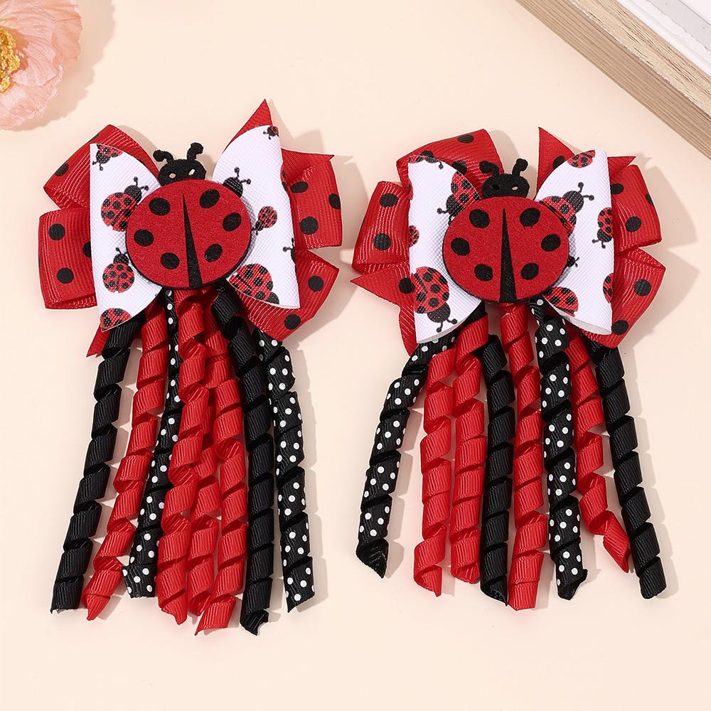 2Pcs Cartoon Bee Hair Clips For Girls Cute Dot Curly Ribbon Tassel Hairpins Kids Trendy Ponytail Hair Accessories Heawear Gift