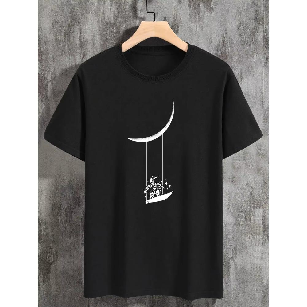

Мужская футболка с принтом «Астронавт на лунных качелях», Топы с коротким рукавом и круглым вырезом, Графическая футболка, Летняя мужская одежда, Мужские наряды XXXXXL чёрный