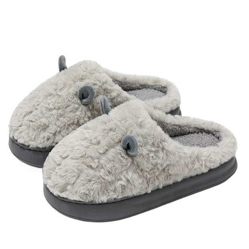 Home cotton slippers winter indoor household plush plush warm cute ears fluffy slippers winter
