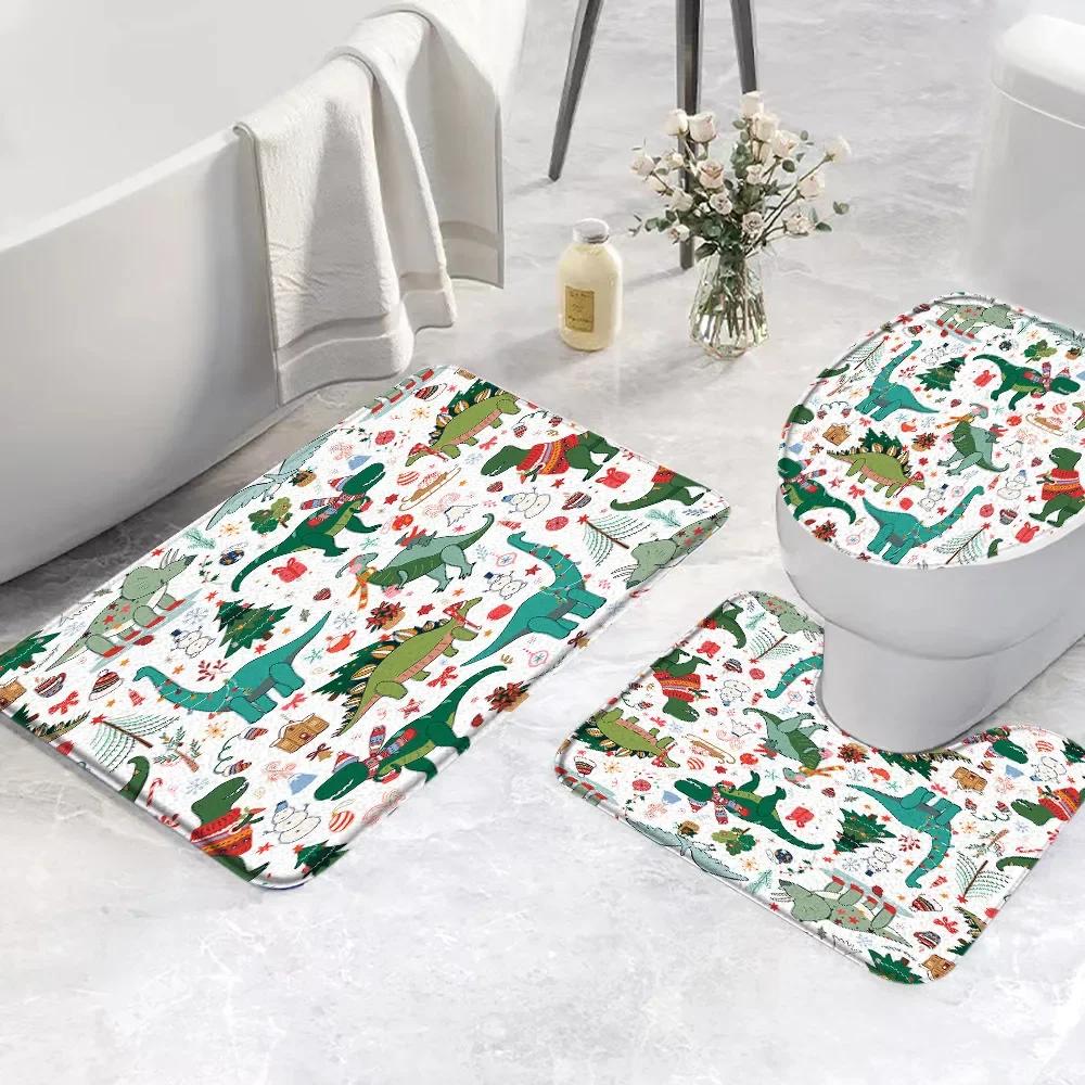 Set di 3 Tappetini da Bagno Natalizi Pupazzo di Neve Babbo Natale Scena Invernale con Neve Rosa Regalo Festivo Tappetino da Bagno Copri WC Decorazione Bagno