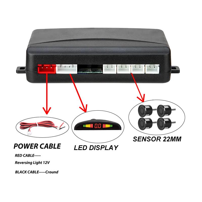 New LED Parking Sensor System Backlight Parktronic Monitor Display Kit Backup Detector Assistant 4 Probes