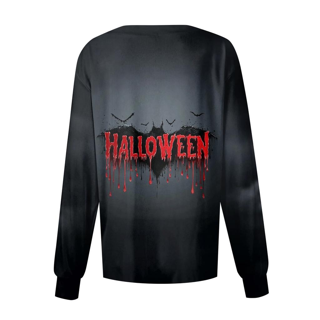 Women's Halloween Printed Casual Long-sleeved Single-breasted Work Uniform Cardigan Top