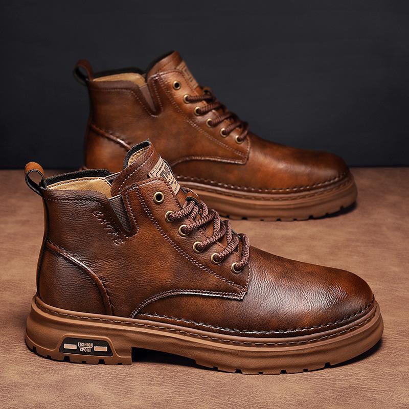 Luxury Men Ankle Boots Retro British High-top Men Boots Fashion High Quality Leather Shoes 2025 New Outdoor Men Motorcycle Boots